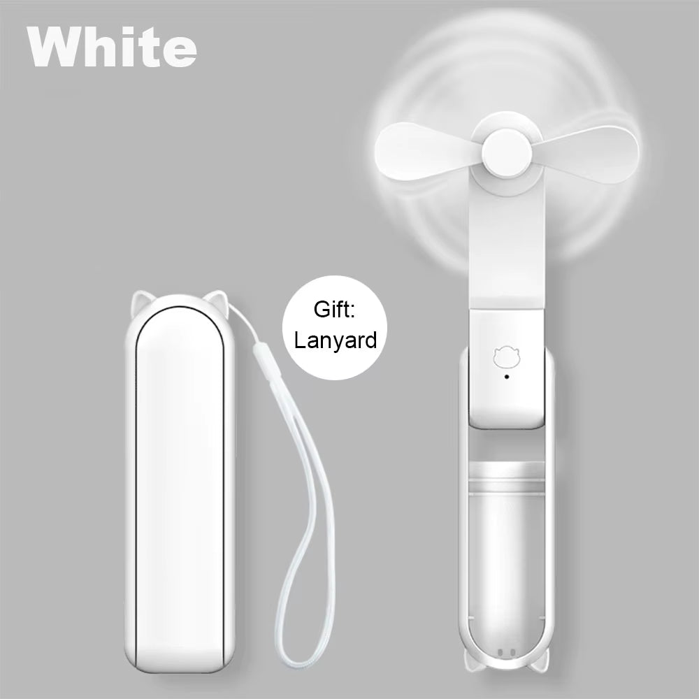 Portable Fan 2000Mah USB Rechargeable 3 Speed Mini Handheld Foldable Fan Hand Held Small Pocket Travel Fan with Handy Power Bank