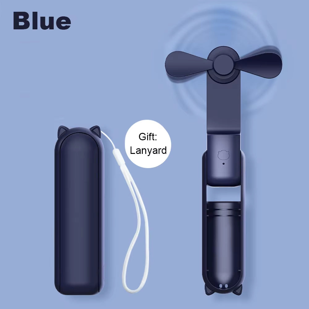 Portable Fan 2000Mah USB Rechargeable 3 Speed Mini Handheld Foldable Fan Hand Held Small Pocket Travel Fan with Handy Power Bank