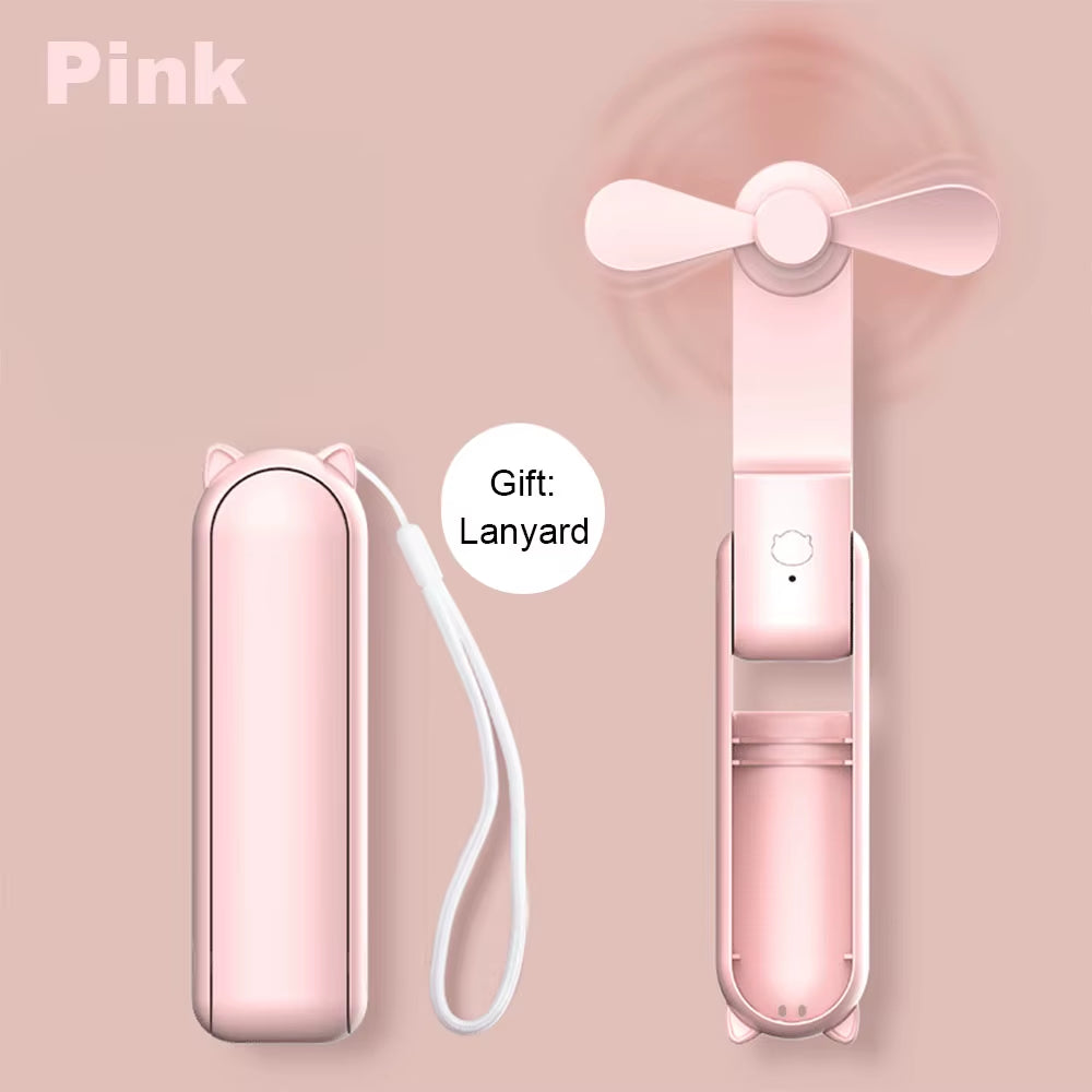 Portable Fan 2000Mah USB Rechargeable 3 Speed Mini Handheld Foldable Fan Hand Held Small Pocket Travel Fan with Handy Power Bank